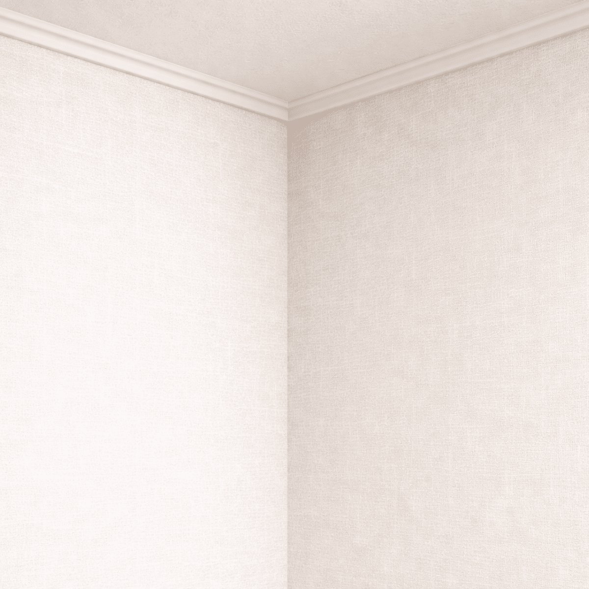 2面の壁紙が交わる室内の入隅部分で、天井との取り合いも含めて仕上がりが確認できるコーナーの様子